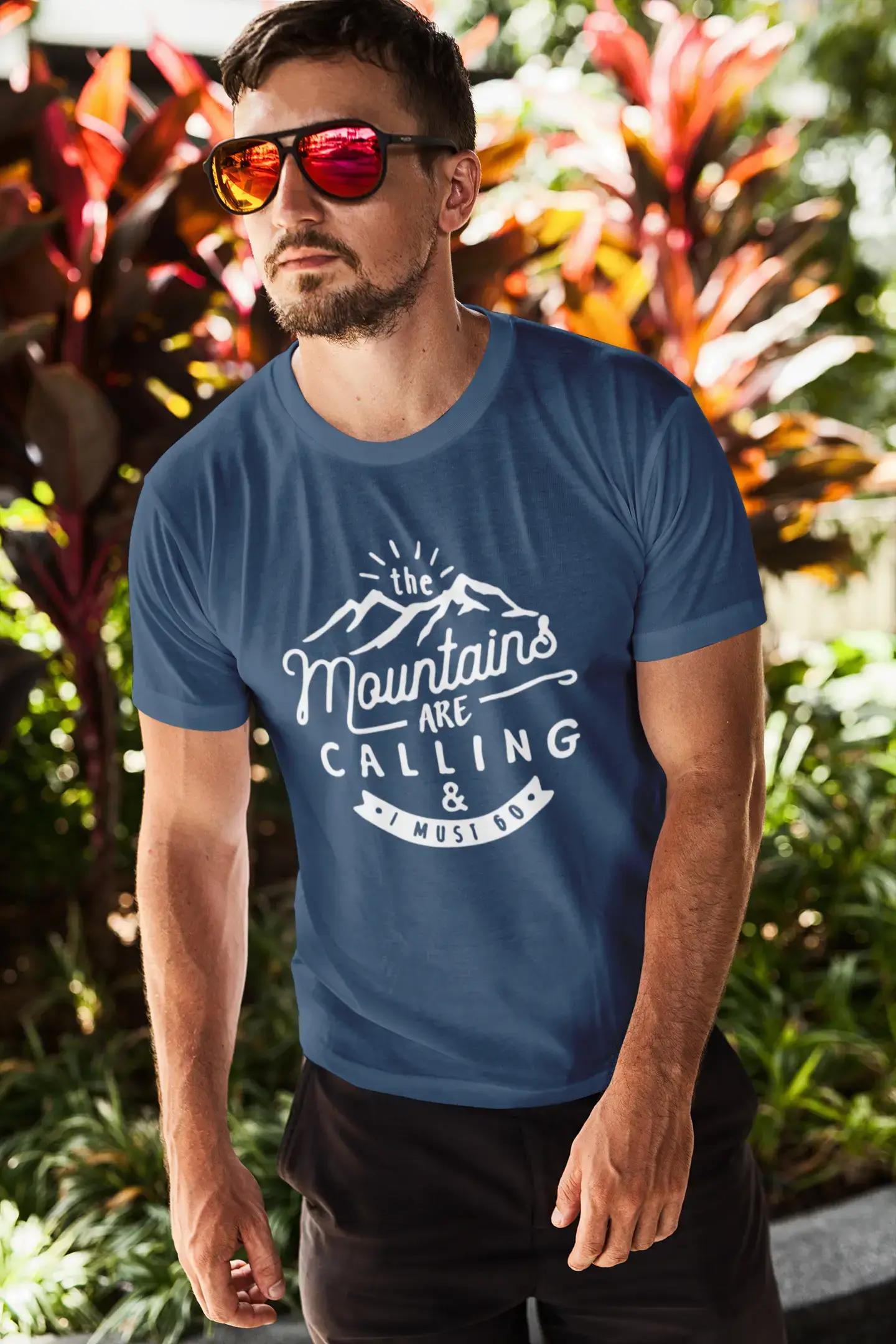 ULTRABASIC - Graphic Printed Men's The Mountains Are Calling And I Must Go Hiking Tee Military Green