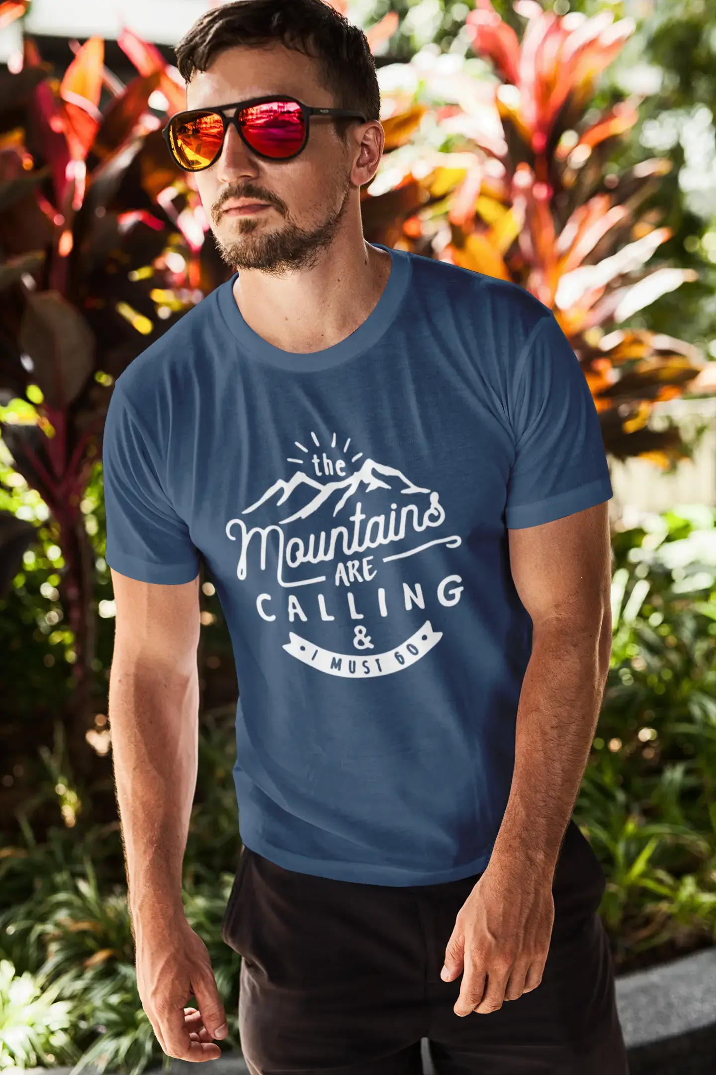 ULTRABASIC - Graphic Printed Men's The Mountains Are Calling And I Must Go Hiking Tee Deep Black