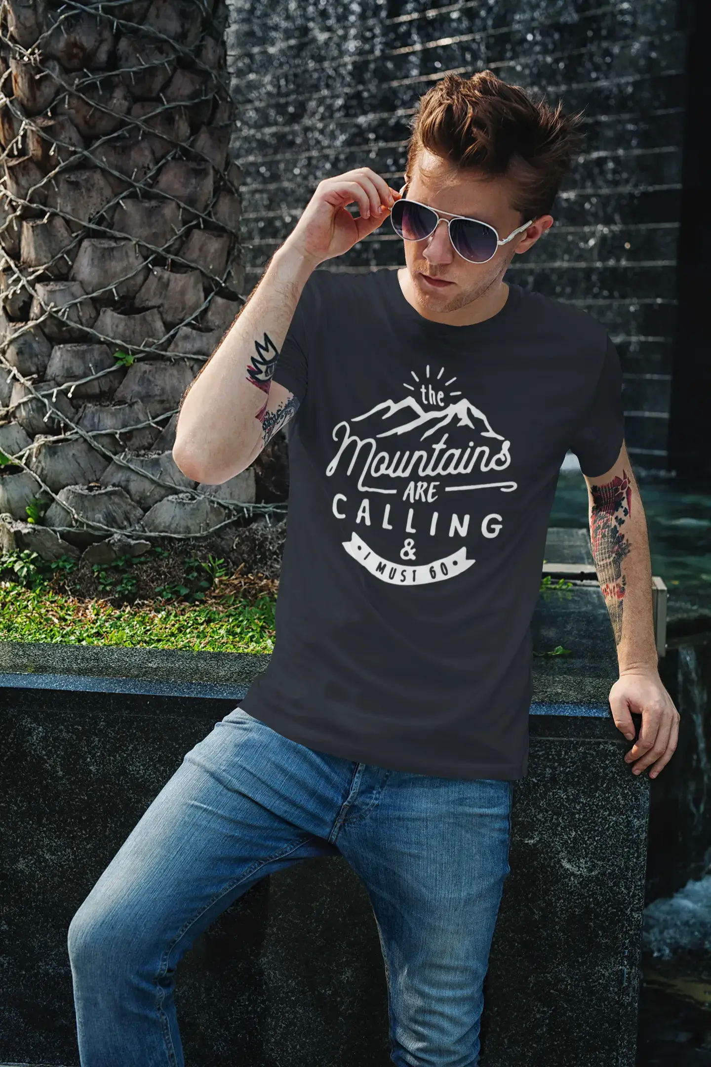 ULTRABASIC - Graphic Printed Men's The Mountains Are Calling And I Must Go Hiking Tee Military Green