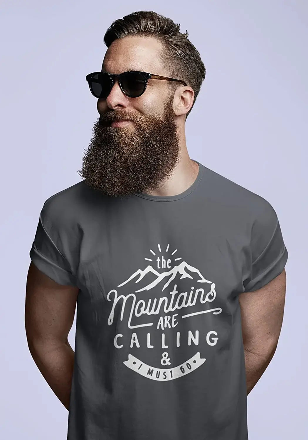 ULTRABASIC - Graphic Printed Men's The Mountains Are Calling And I Must Go Hiking Tee Grey Marl