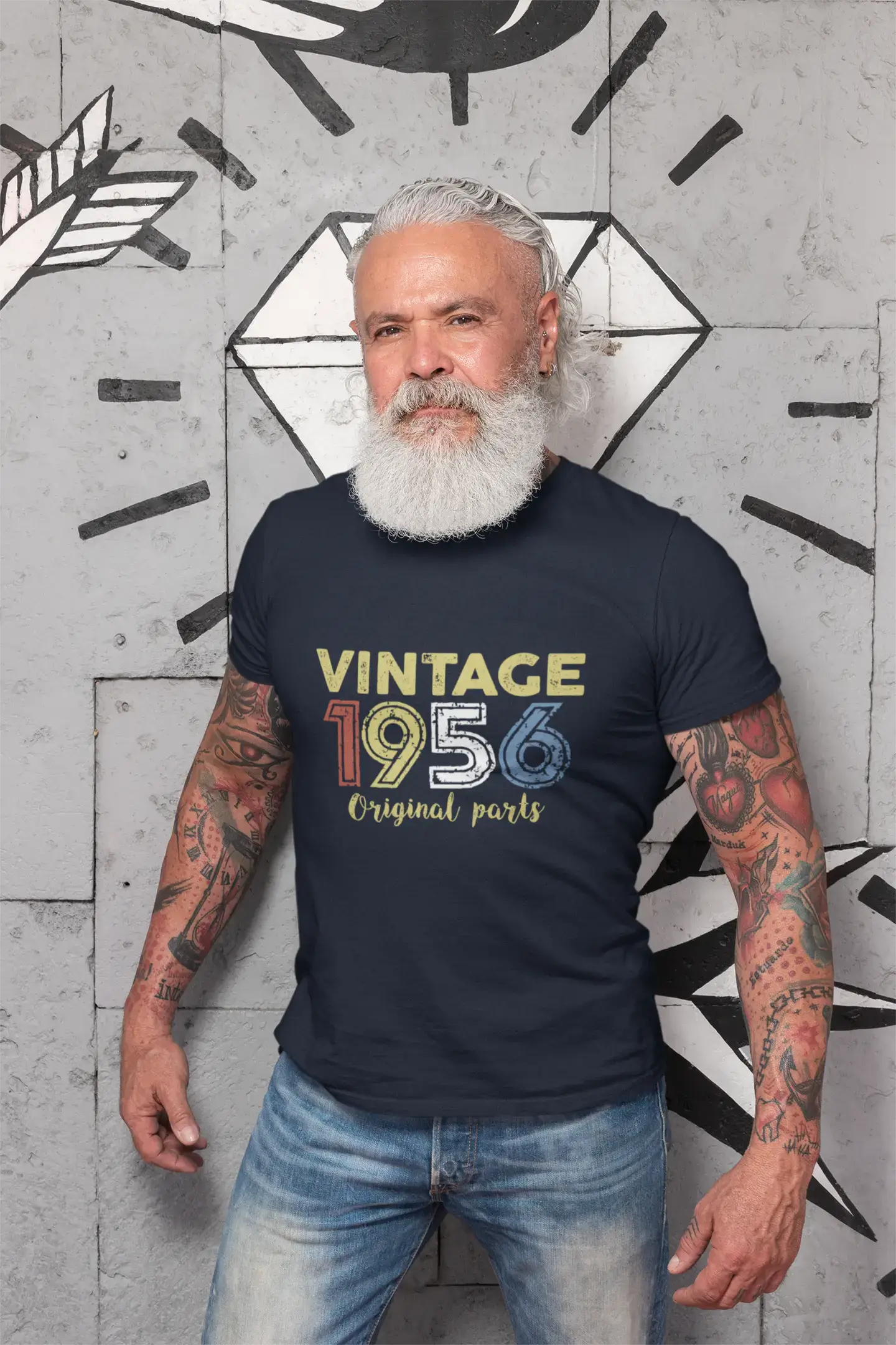 ULTRABASIC - Graphic Printed Men's Vintage 1956 T-Shirt Navy