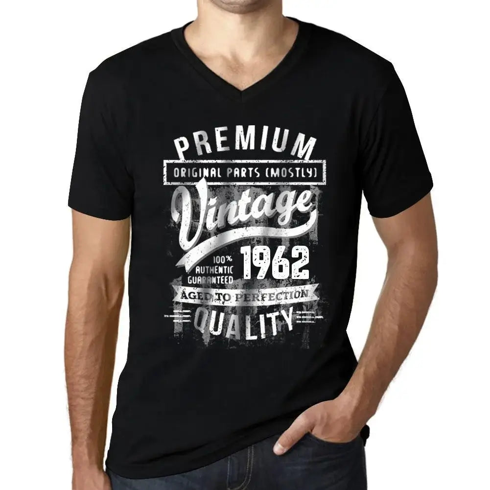 Men's Graphic T-Shirt V Neck Original Parts (Mostly) Aged to Perfection 1962 62nd Birthday Anniversary 62 Year Old Gift 1962 Vintage Eco-Friendly Short Sleeve Novelty Tee