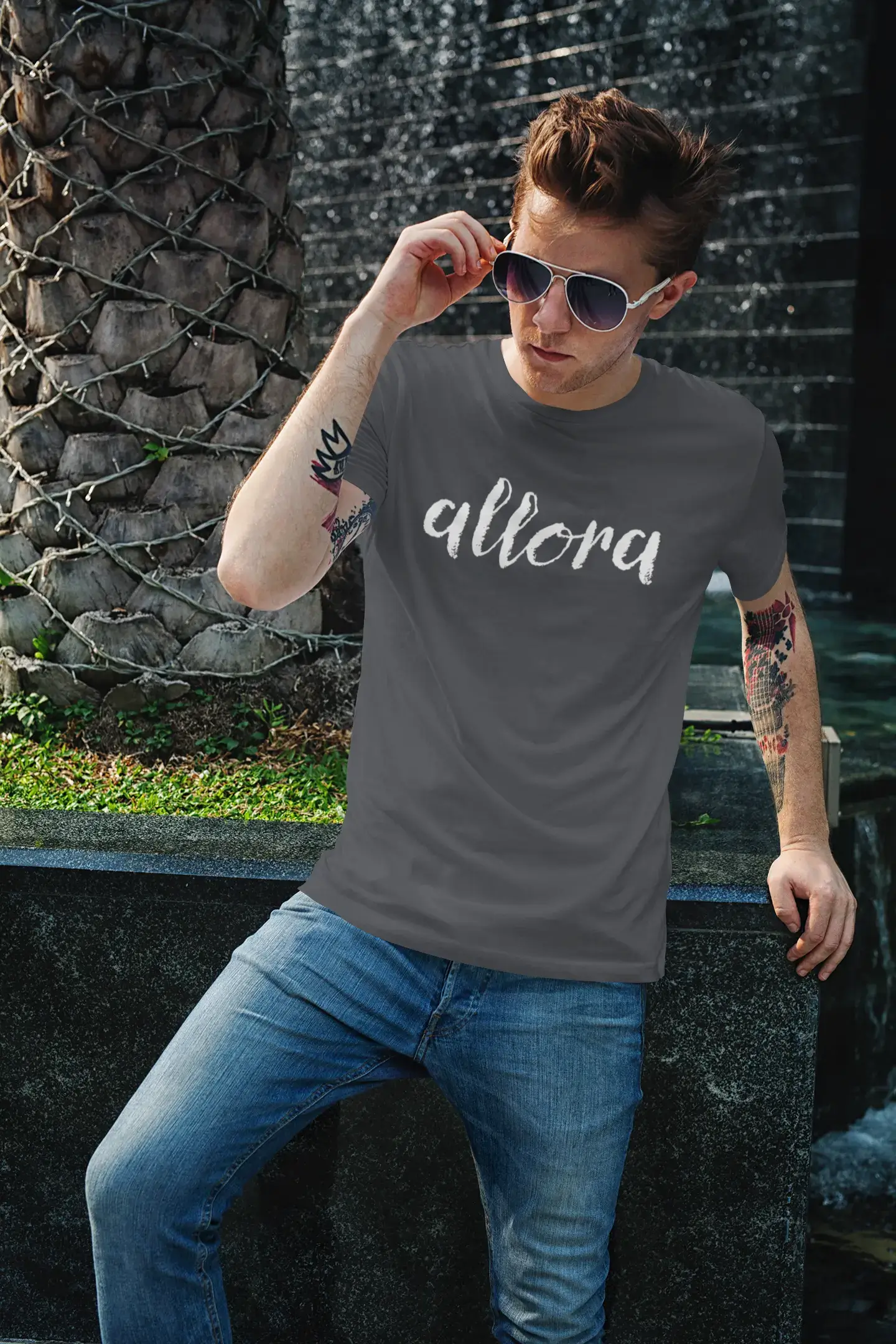 ULTRABASIC - Graphic Printed Men's Allora T-Shirt Navy