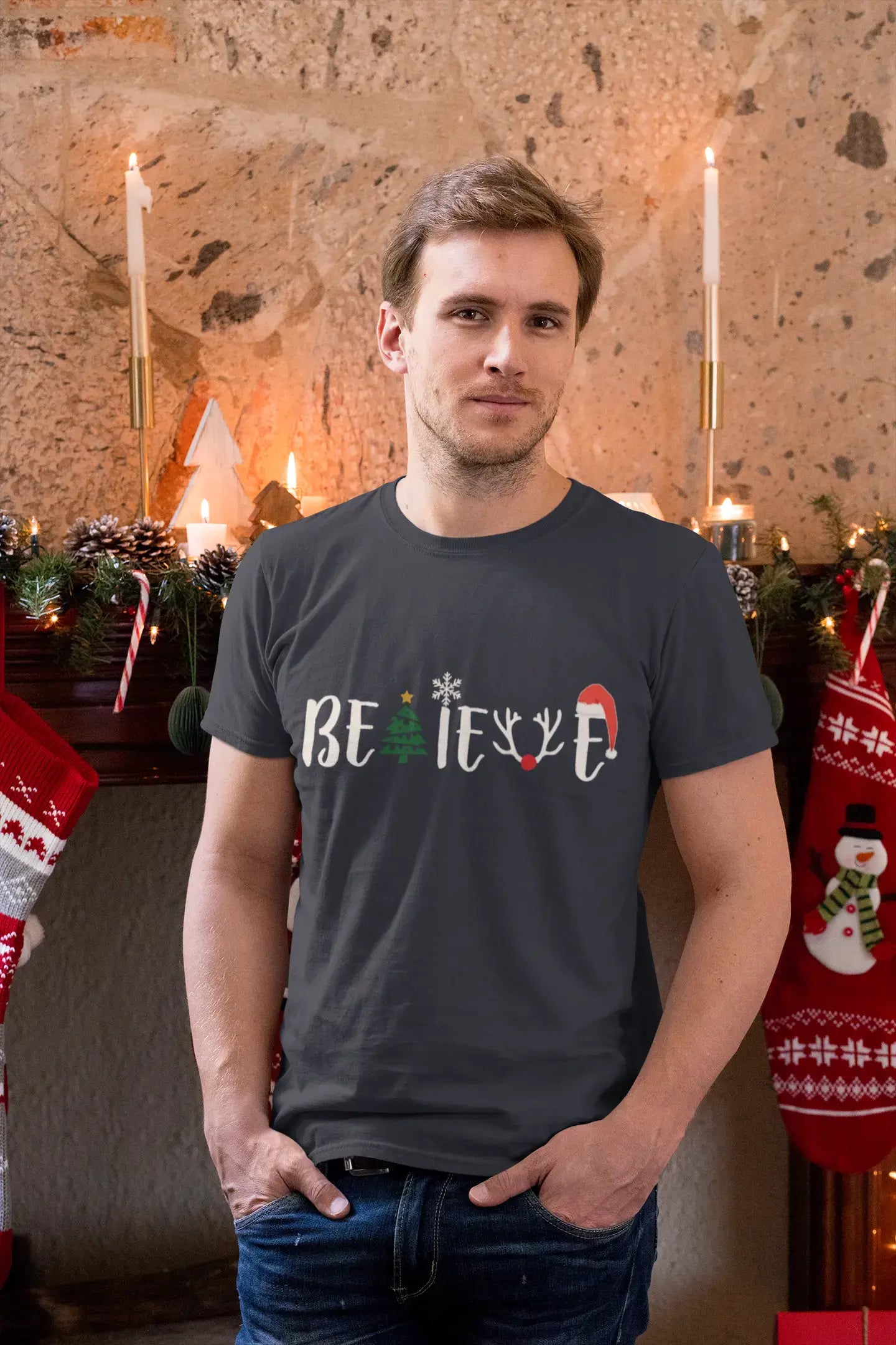 ULTRABASIC - Graphic Men's Christmas Believe Tree T-Shirt Xmas Gift Ideas Vintage White