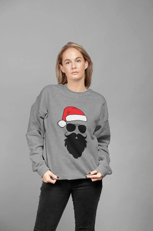 ULTRABASIC - Women's Printed Graphic Funny Santa Cool Christmas Sweatshirt Gift Tee Grey Marl
