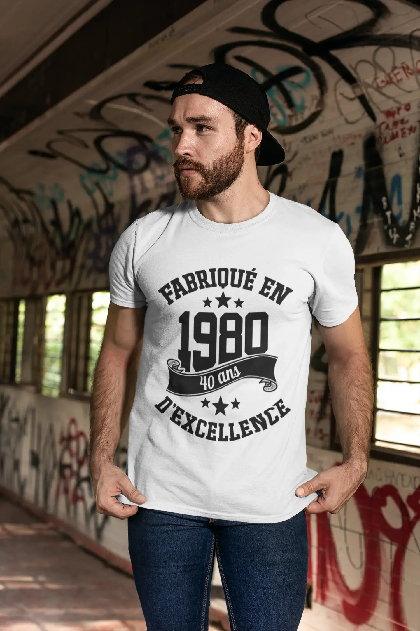 Ultrabasic® Fabriqué en 1980, 40 Ans d'être Génial T-Shirt Blanc Ch
