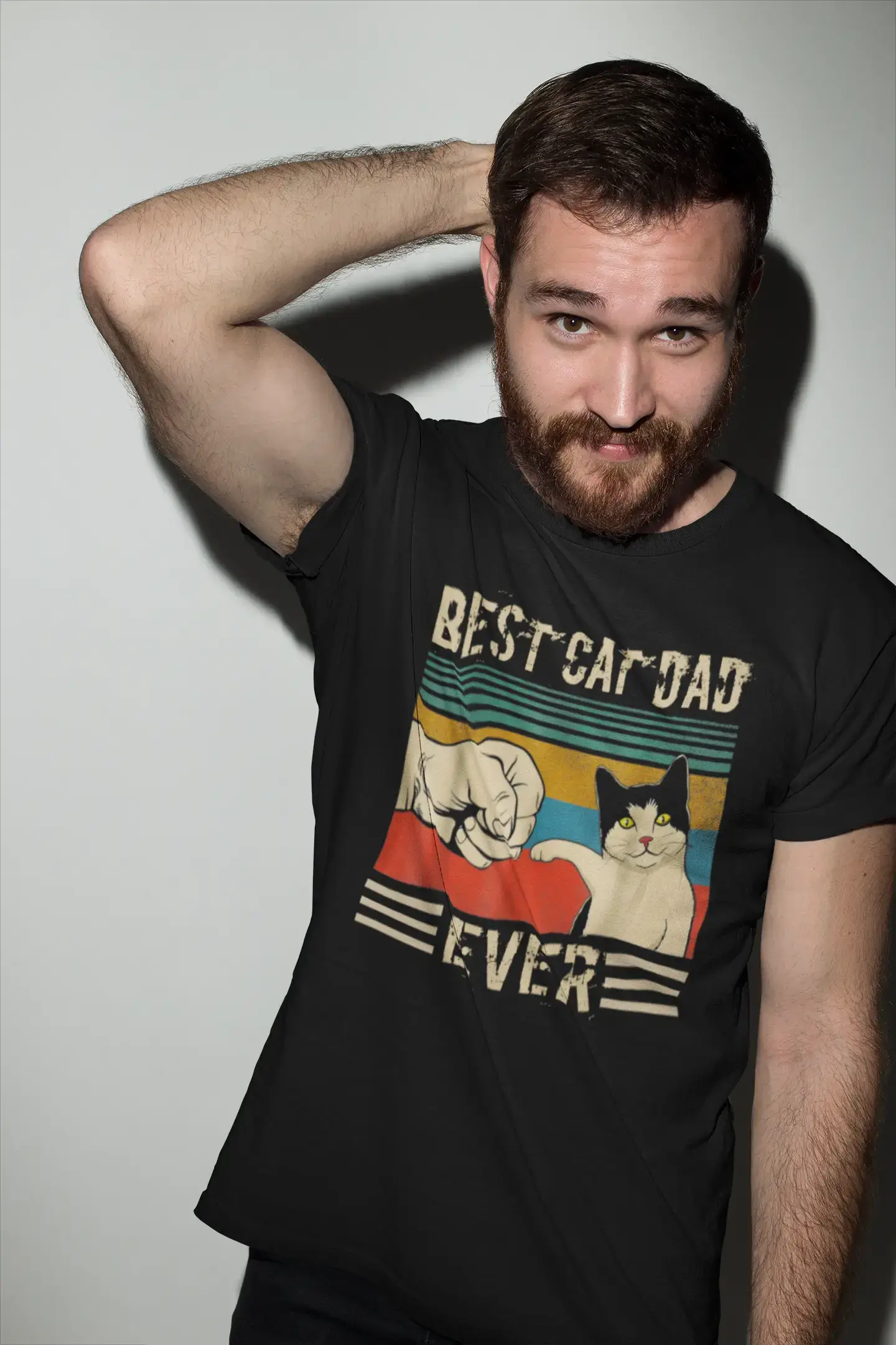 Men's Graphic T-Shirt Best Cat Dad Ever Fist Bump Gift Idea