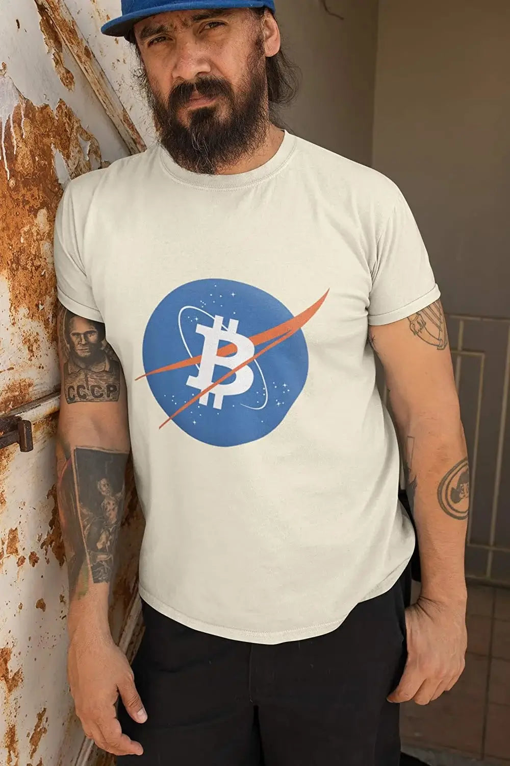 Men’s Graphic T-Shirt Bitcoin BTC NASA Style Vintage White Gift Idea