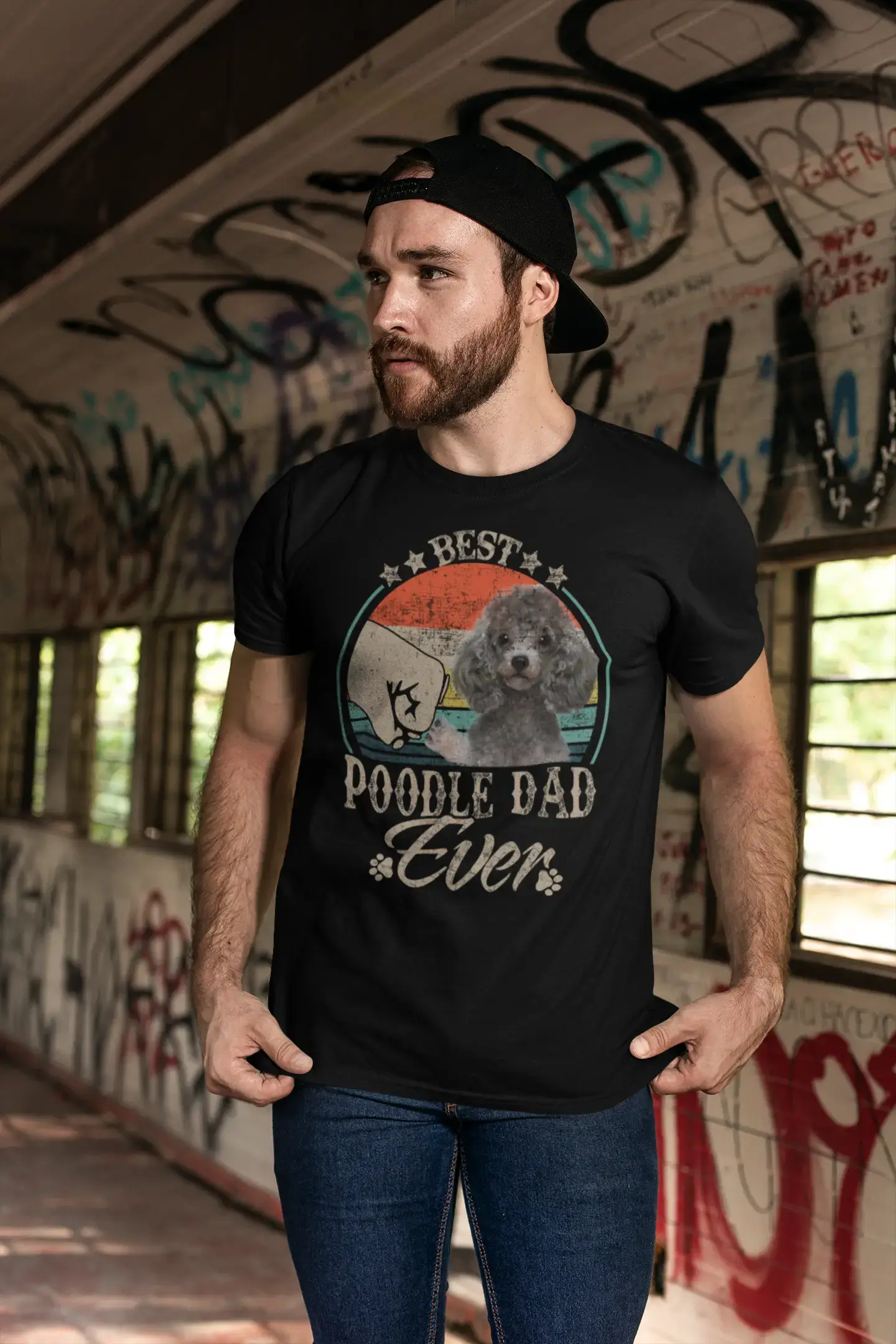 ULTRABASIC Men's Graphic T-Shirt Best Poodle Dad Ever - Dog Fist Shirt
