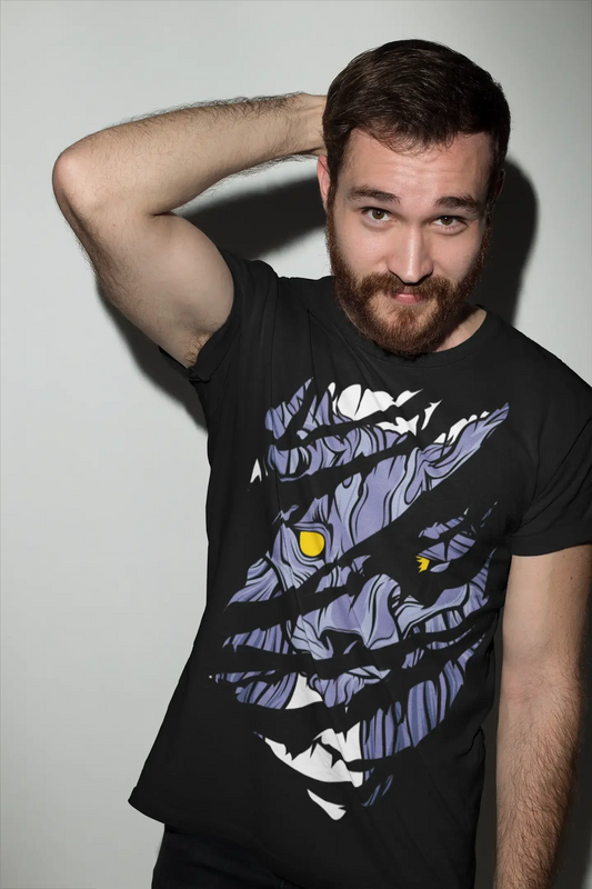 ULTRABASIC Men's Torn T-Shirt Mad Hyena Face - Animal Vintage Shirt for Men