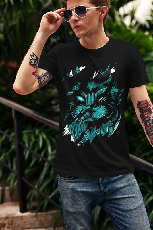 ULTRABASIC Men's Torn T-Shirt Scary Cat - Animal Lovers - Shirt for Men