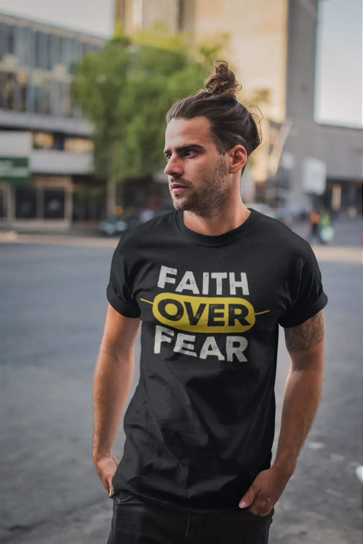 ULTRABASIC Men's T-Shirt Faith over Fear - Bible Religious Shirt