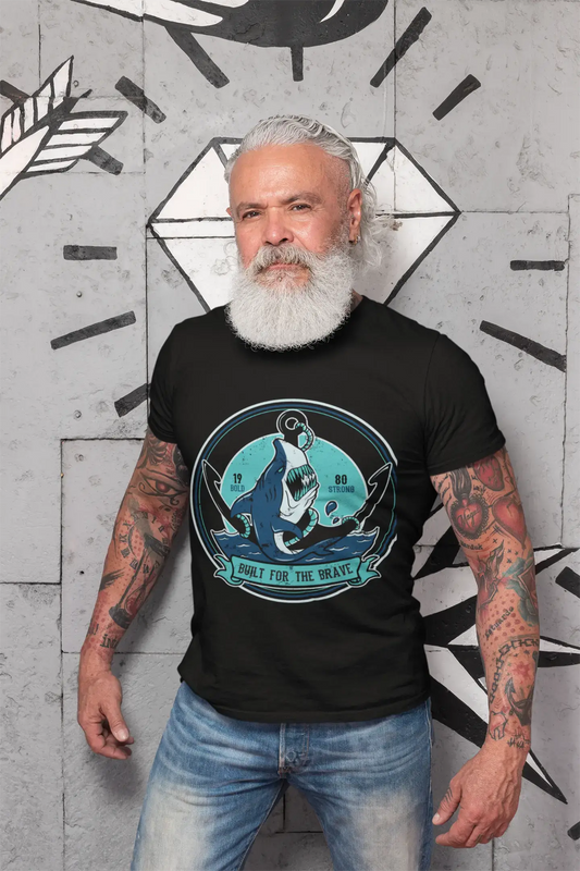 ULTRABASIC Men's Graphic T-Shirt Built for the Brave - Shark Quote Shirt for Men