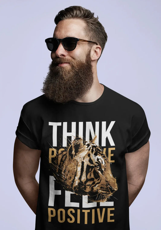 ULTRABASIC Men's Graphic T-Shirt Think Positive Feel Positive - Quote Tiger Shirt
