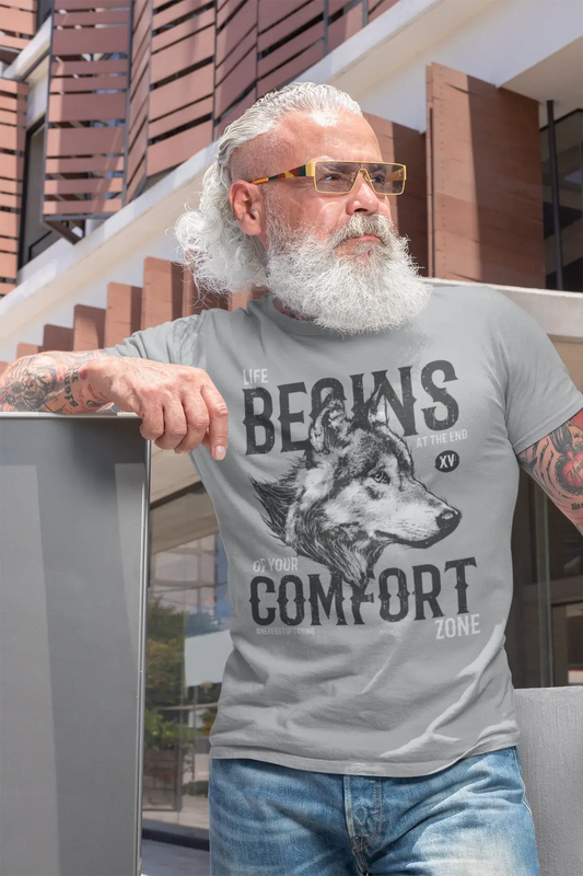 ULTRABASIC Men's T-Shirt Life Begins at the End of Your Comfort Zone - Wolf Shirt