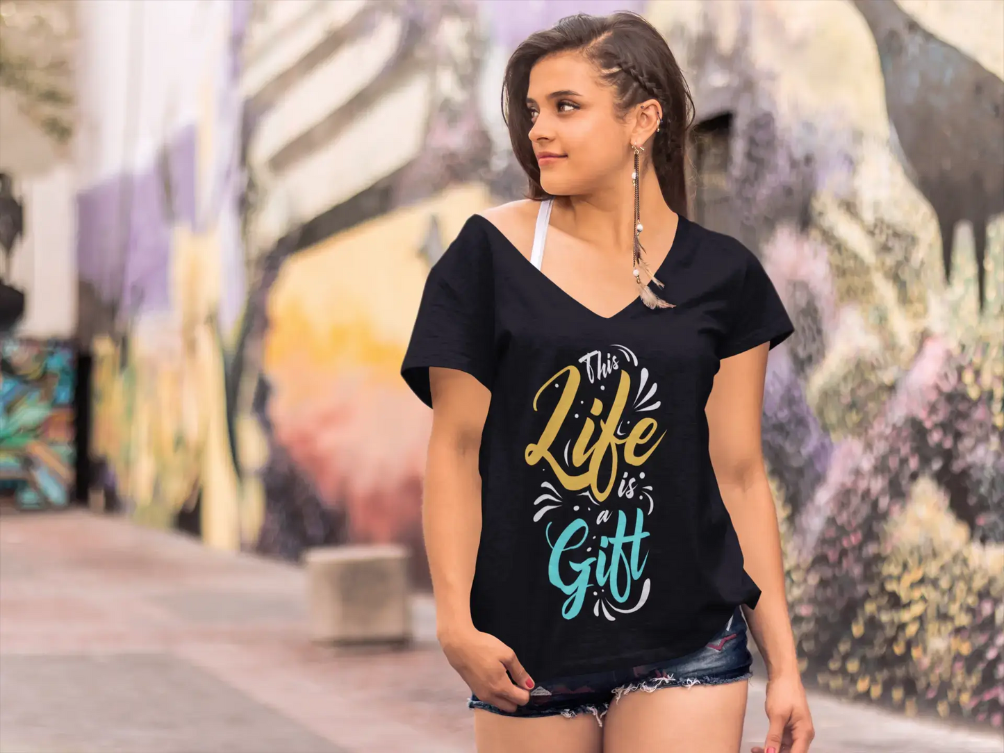 ULTRABASIC Women's Graphic T-Shirt This Life is a Gift - Motivational Quote Shirt