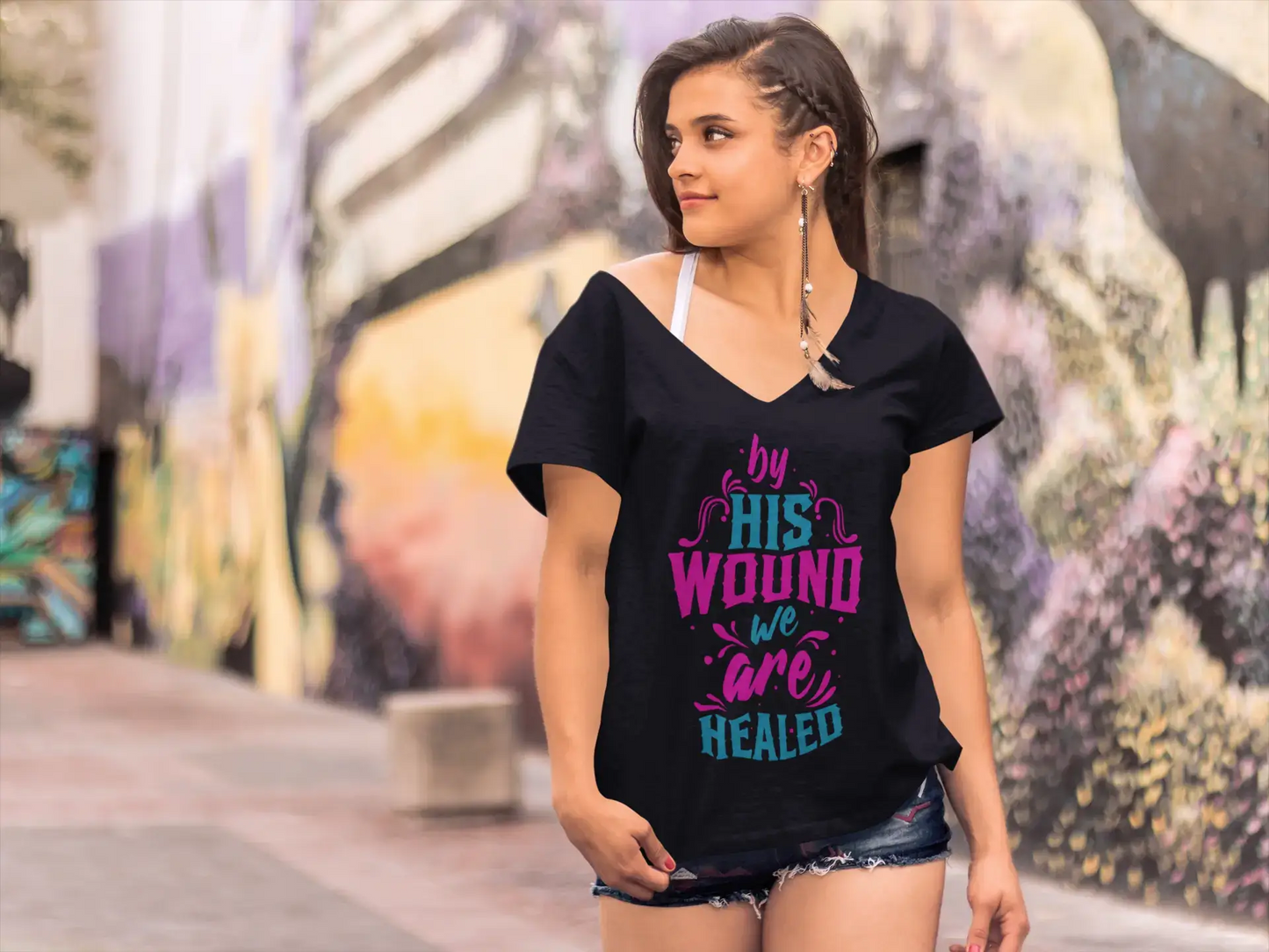 ULTRABASIC Women's T-Shirt By His Wound We are Healed - Christ Religious Shirt