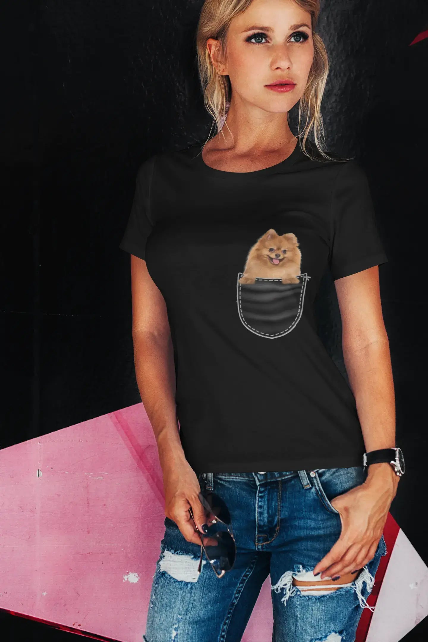 ULTRABASIC Graphic Women's T-Shirt Pomeranian - Cute Dog In Your Pocket