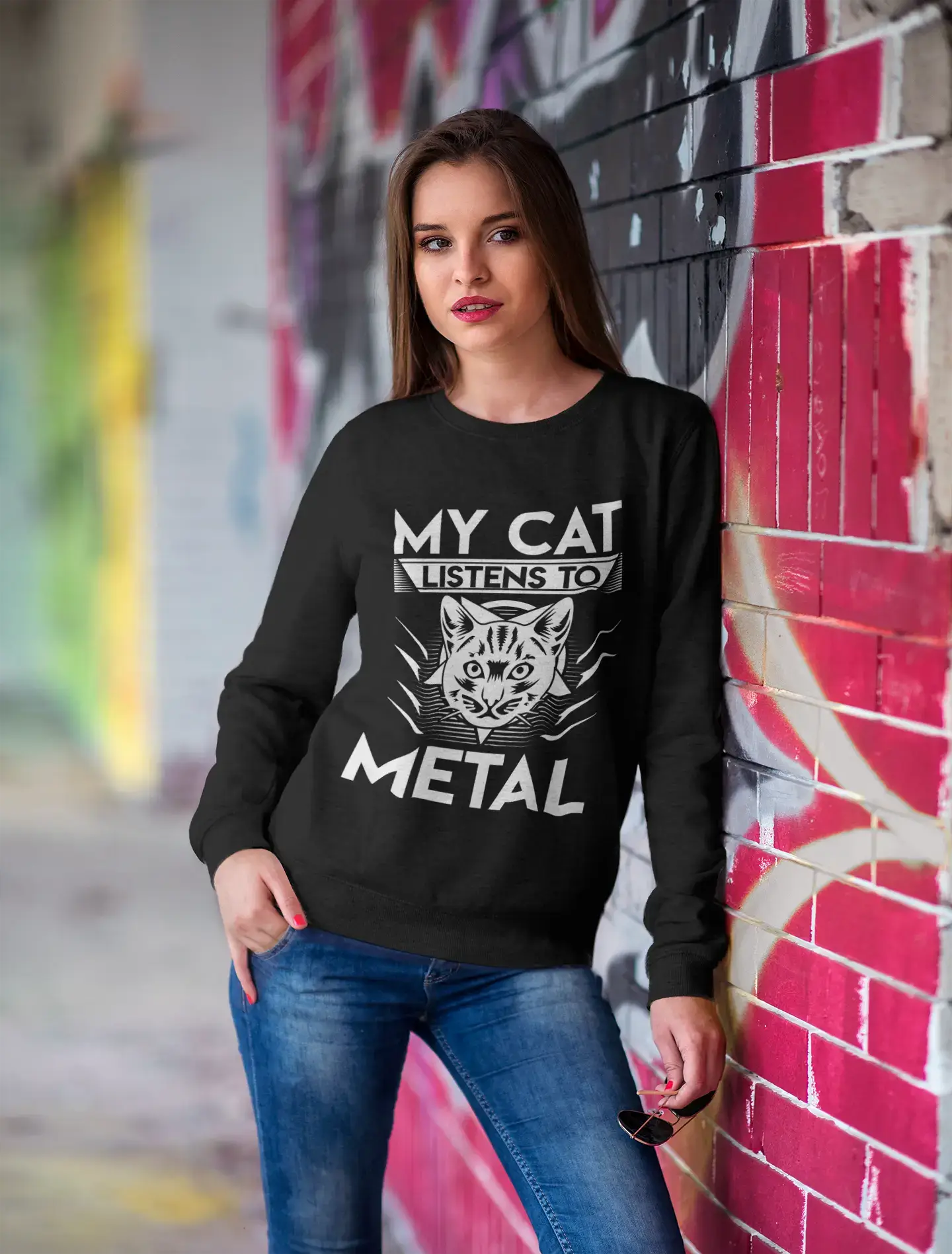 ULTRABASIC Women's Sweatshirt My Cat Listens To Metal - Cat Lovers - Metalhead