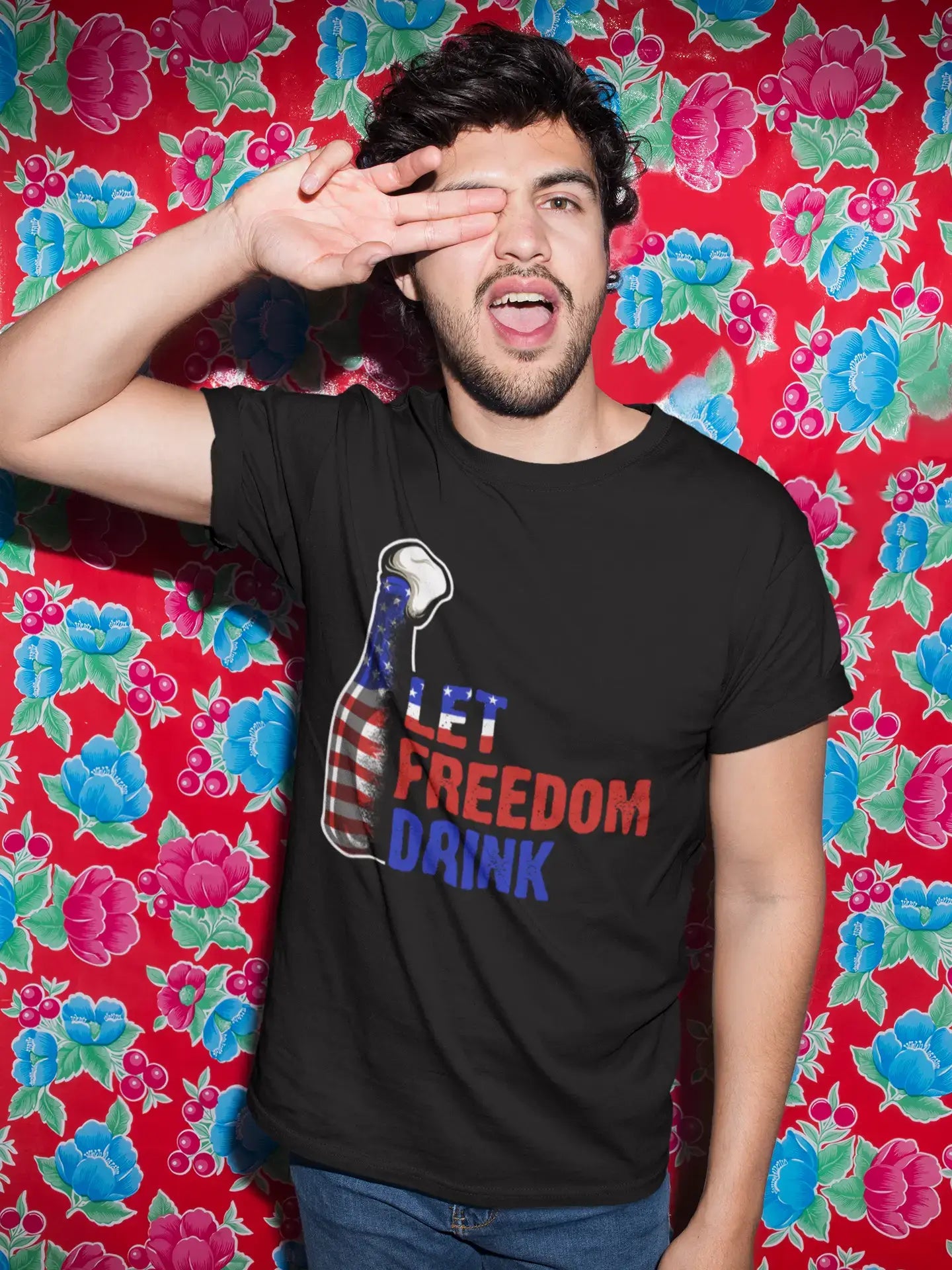 ULTRABASIC Men's T-Shirt Let Freedom Drink American Flag - Beer Lover Tee Shirt for Men