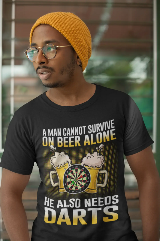 ULTRABASIC Men's T-Shirt Man Cannot Survive On Beer Alone He Also Needs Darts - Beer Lover Tee Shirt