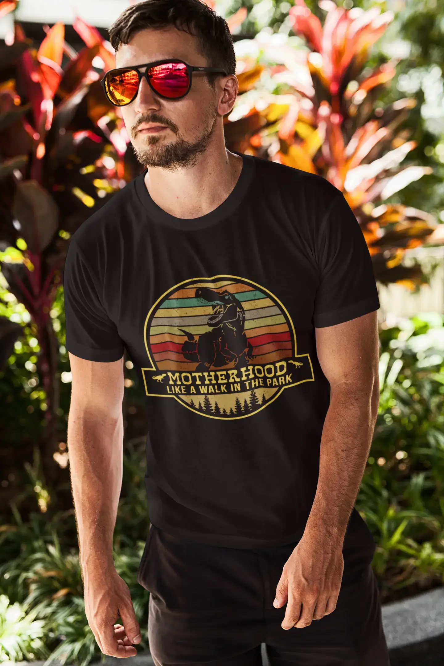 ULTRABASIC Men's T-Shirt Motherhood Like a Walk in the Park - Funny Retro Dinosaur Tee Shirt