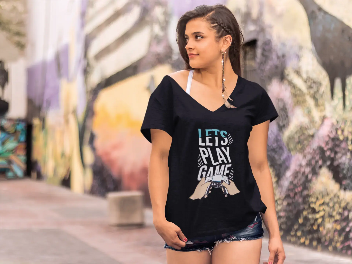 ULTRABASIC Women's Gaming T-Shirt Let's Play Game - Gamer Tee Shirt Tops
