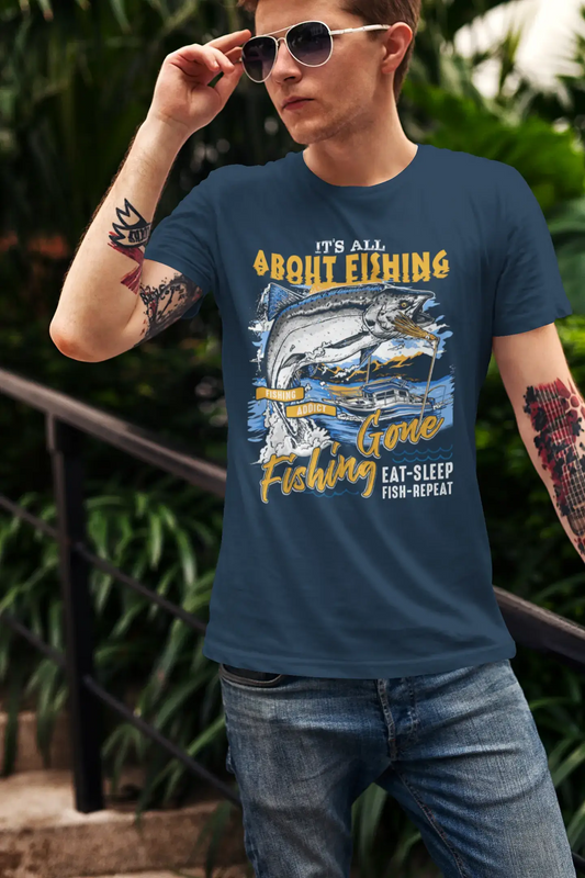 ULTRABASIC Men's T-Shirt It's All About Fishing - Eat Sleep Fish Repeat - Funny Fisherman Tee Shirt
