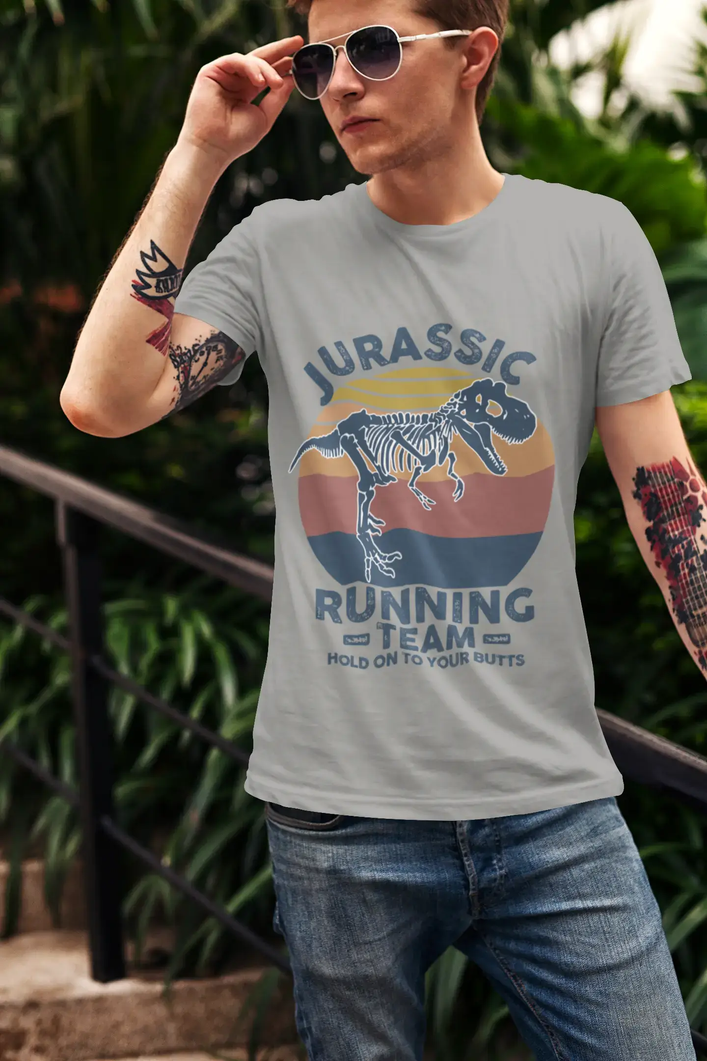 ULTRABASIC Men's Novelty T-Shirt Jurassic Running Team - Funny Runner Squad Tee Shirt