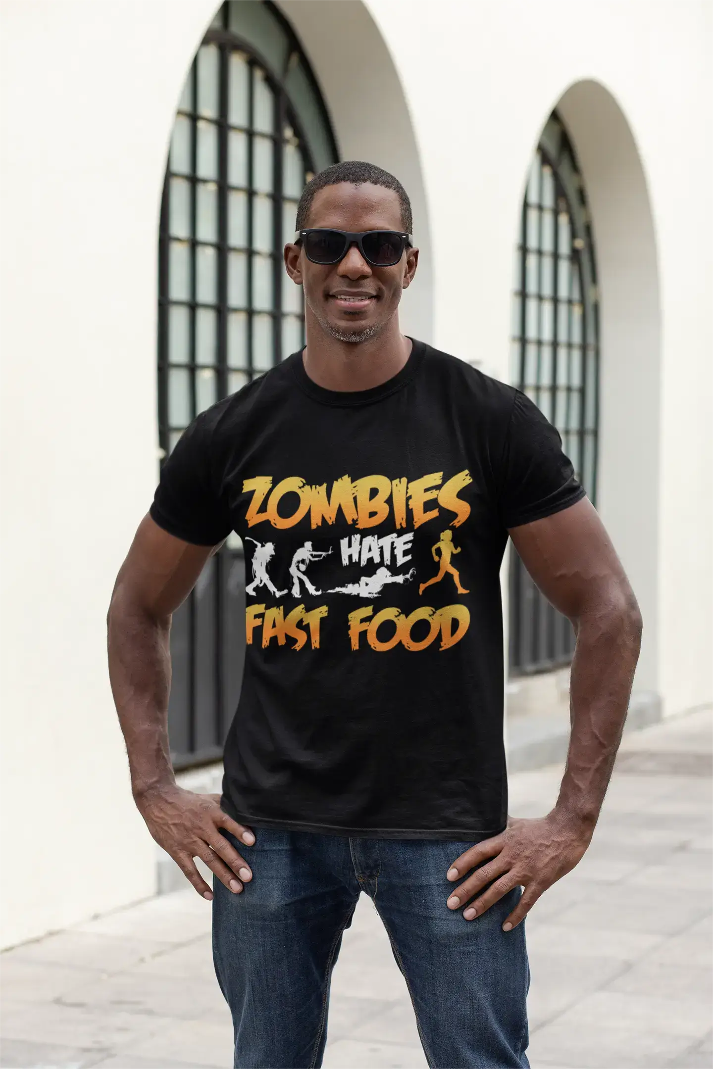 ULTRABASIC Men's Novelty T-Shirt Zombies Hate Fast Food - Funny Runner Tee Shirt