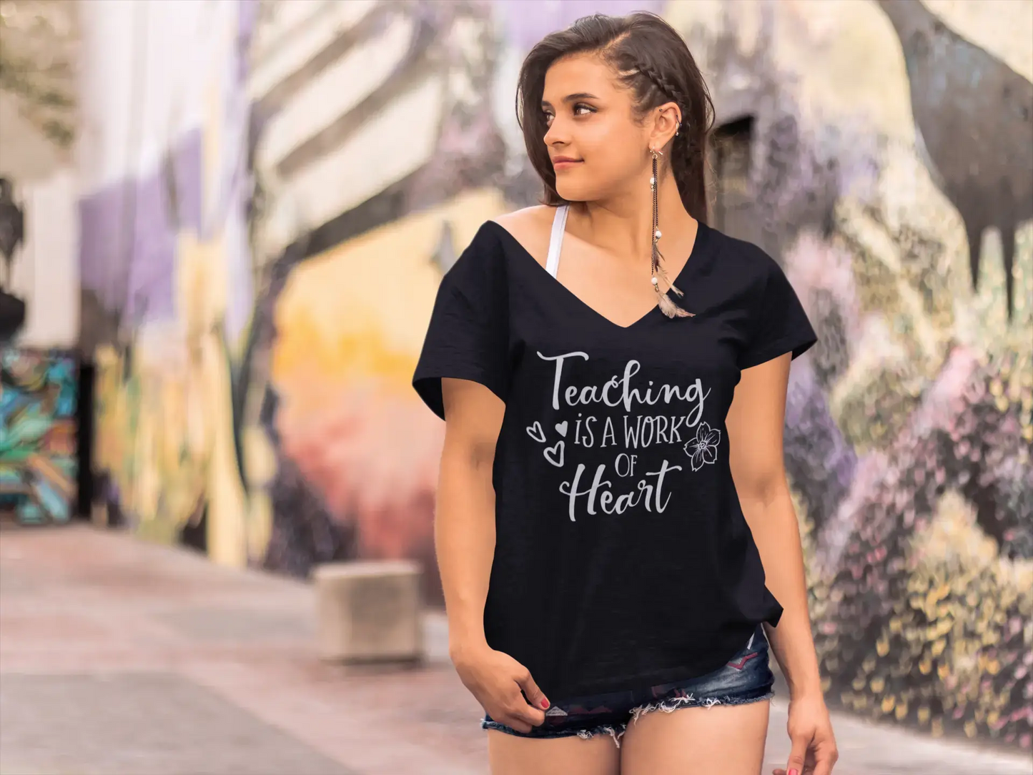ULTRABASIC Women's T-Shirt Teaching Is A Work Of Heart - Short Sleeve Tee Shirt Tops