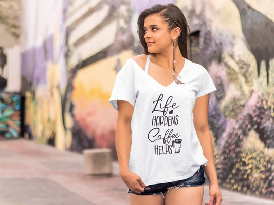ULTRABASIC Women's T-Shirt Life Happens Coffee Helps - Short Sleeve Tee Shirt Tops