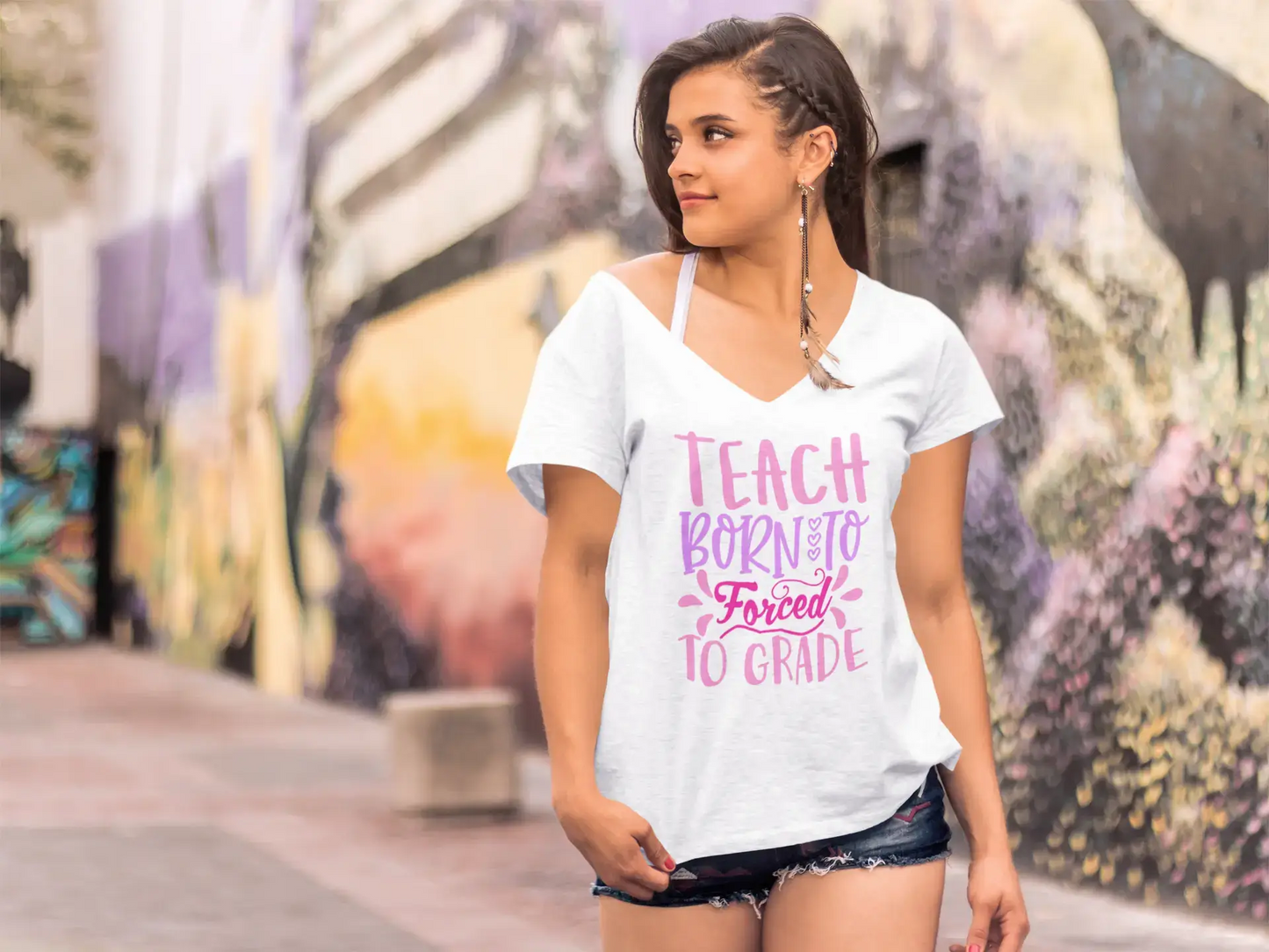 ULTRABASIC Women's T-Shirt Born to Teach Forced to Grade - Short Sleeve Tee Shirt Tops