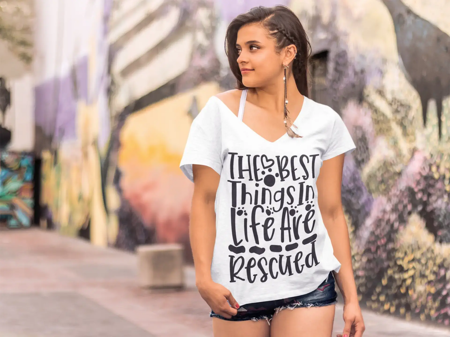 ULTRABASIC Women's T-Shirt The Best Things In Life Are Rescued - Short Sleeve Tee Shirt Tops