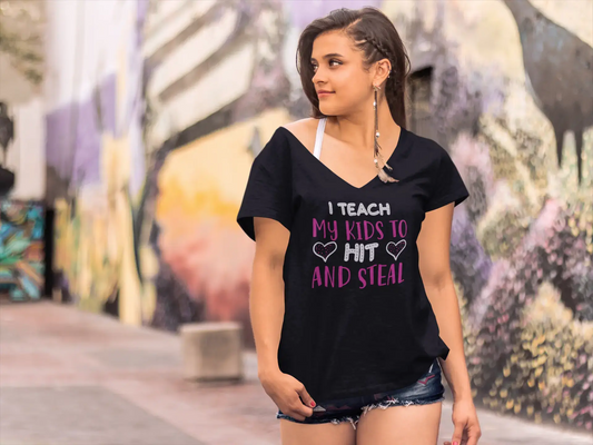 ULTRABASIC Women's T-Shirt I Teach My Kids to Hit and Steal - Short Sleeve Tee Shirt Tops
