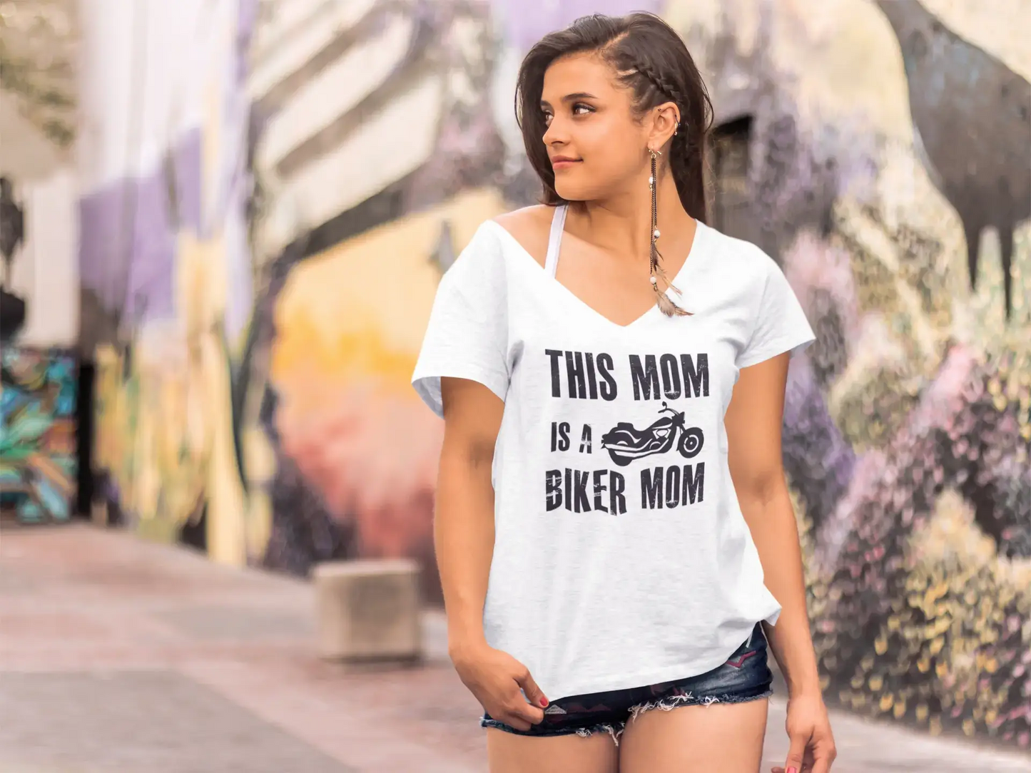 ULTRABASIC Women's T-Shirt This Mom is a Biker Mom - Short Sleeve Tee Shirt Tops