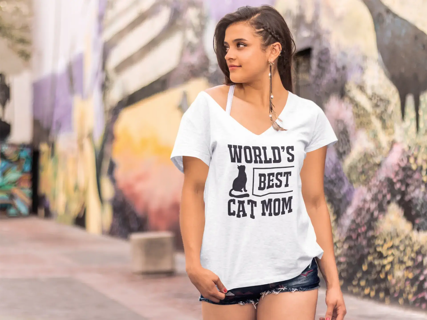 ULTRABASIC Women's T-Shirt World's Best Cat Mom - Mother's Gift Tee Shirt Tops