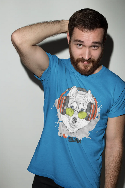 ULTRABASIC Men's Novelty T-Shirt Cool Husky - I Love Music Funny Tee Shirt