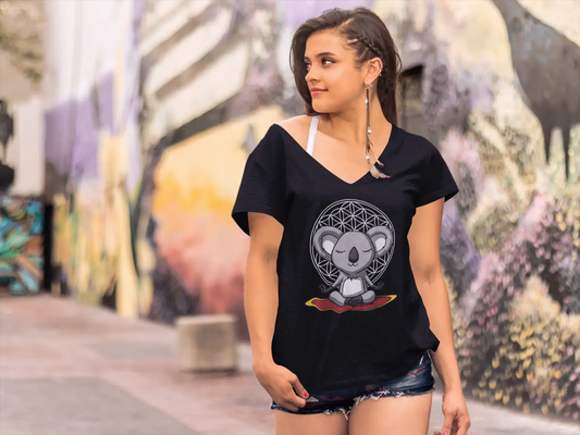 ULTRABASIC Women's V-Neck T-Shirt Koala Bear Zen - Funny Yoga Meditation Animal Lover Gift Tee Shirt