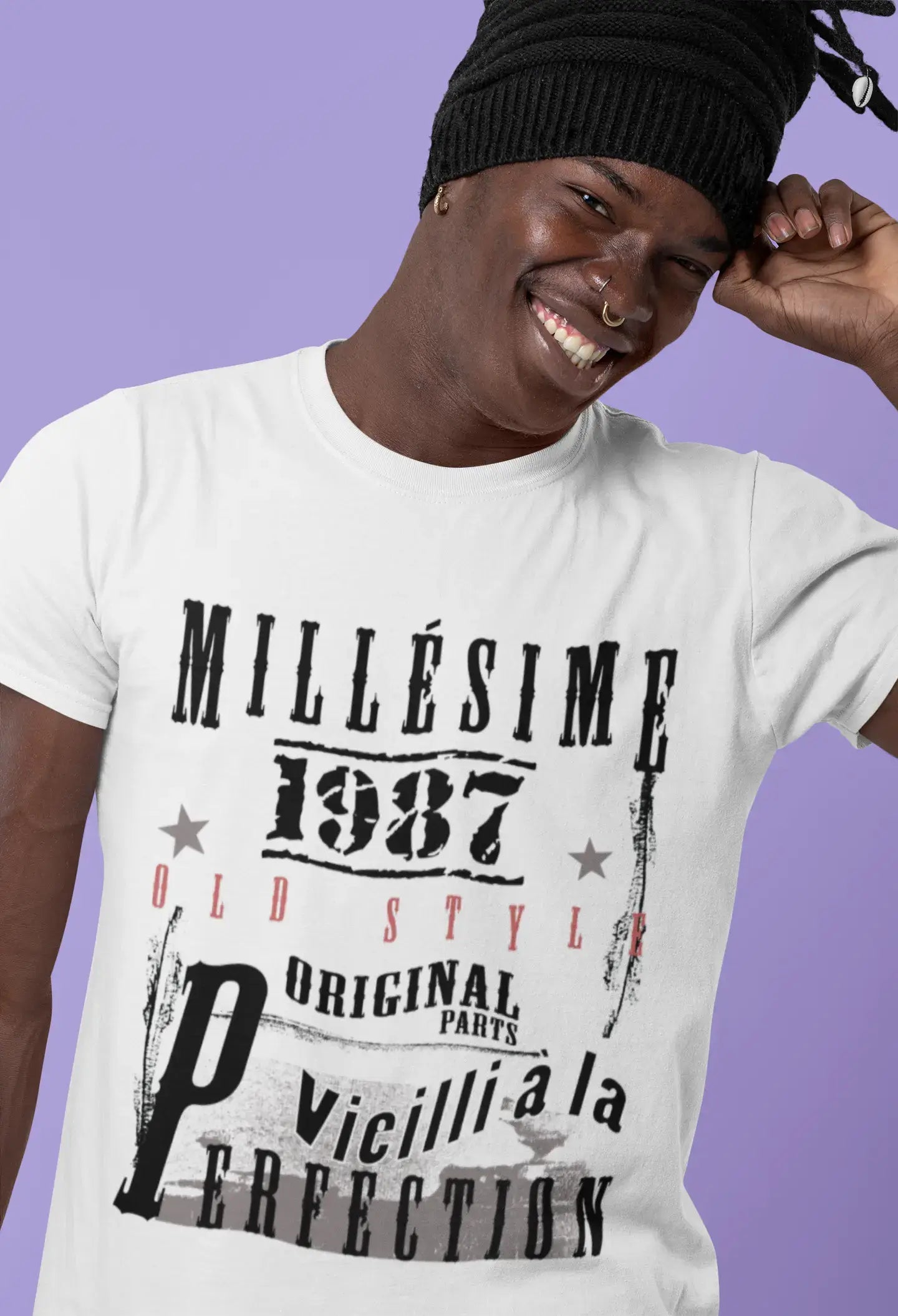 1987, birthday gifts for him, birthday t-shirts, Men's Short Sleeve Round Neck T-shirt , FR Vintage White Men's 00135