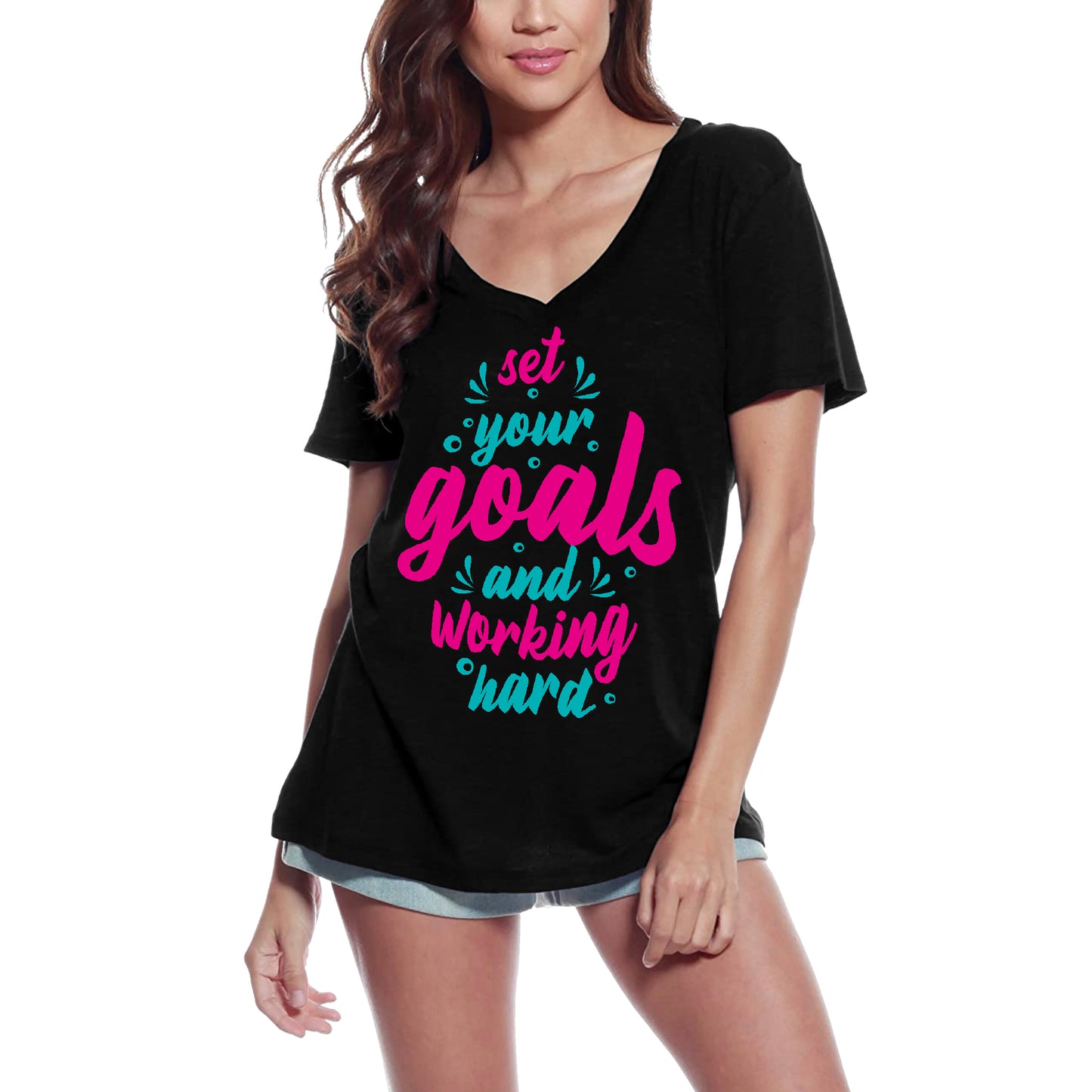 ULTRABASIC Women's T-Shirt Set Your Goals and Working Hard - Motivational Shirt
