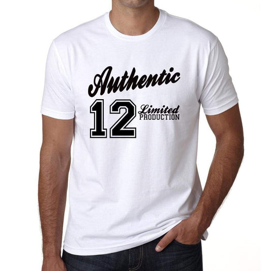 12, Authentic, White, Men's Short Sleeve Round Neck T-shirt 00123 - ultrabasic-com
