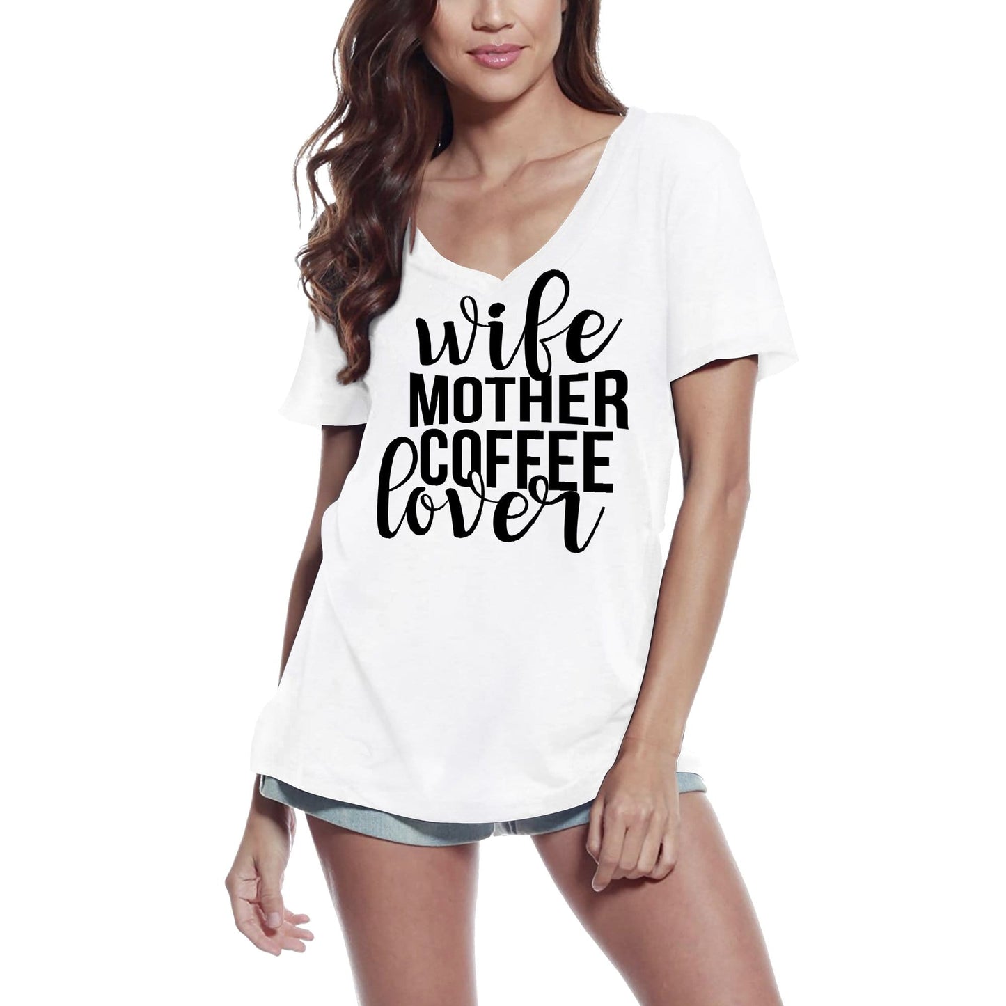 ULTRABASIC Women's T-Shirt Wife Mother Coffee Lover - Funny Short Sleeve Tee Shirt Tops