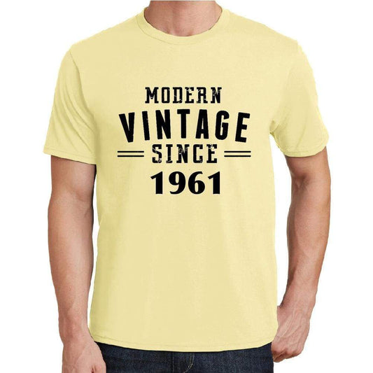 1961, Modern Vintage, Yellow, Men's Short Sleeve Round Neck T-shirt 00106 - ultrabasic-com