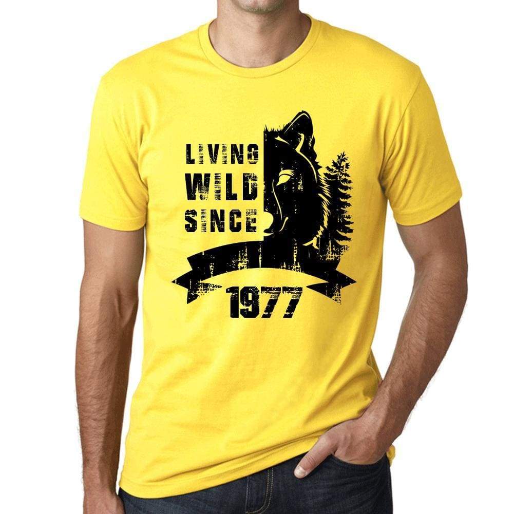 1977, Living Wild Since 1977 Men's T-shirt Yellow Birthday Gift 00501 - ultrabasic-com