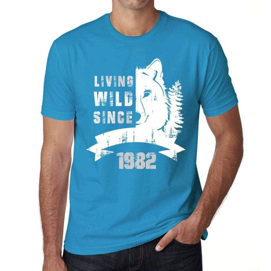 1982, Living Wild Since 1982 Men's T-shirt Blue Birthday Gift 00499 - ultrabasic-com