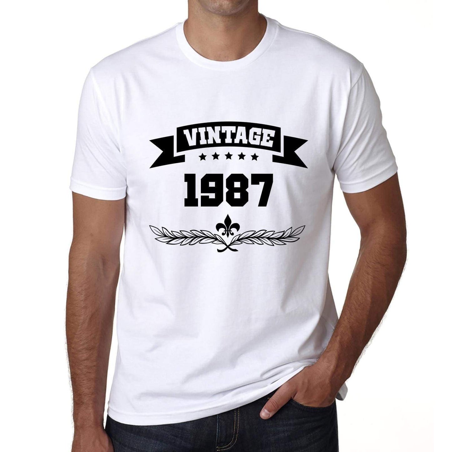 1987 Vintage Year White, Men's Short Sleeve Round Neck T-shirt 00096 - ultrabasic-com