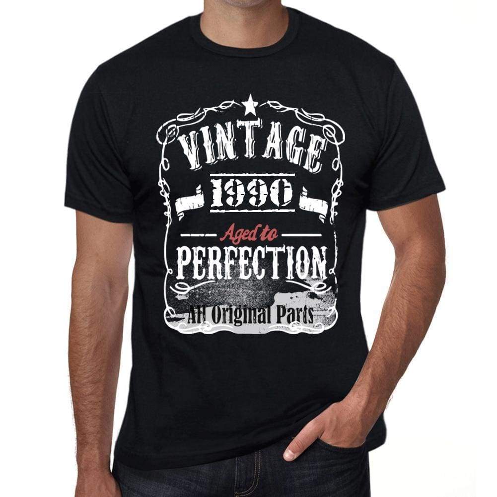 1990 Vintage Aged To Perfection Mens T-Shirt Black Birthday Gift 00490 - Black / Xs - Casual
