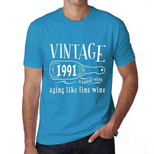 1991 Aging Like A Fine Wine Mens T-Shirt Blue Birthday Gift 00460 - Blue / Xs - Casual