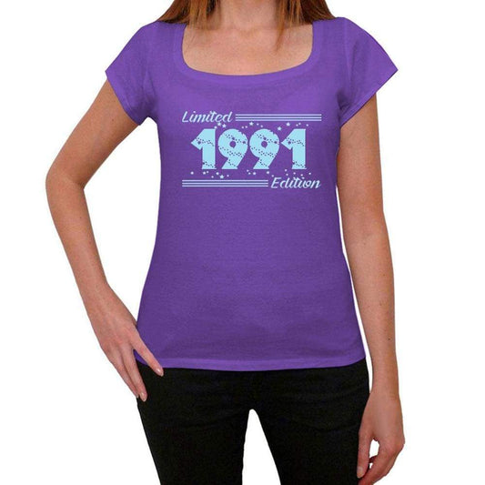 1991 Limited Edition Star Womens T-Shirt Purple Birthday Gift 00385 - Purple / Xs - Casual